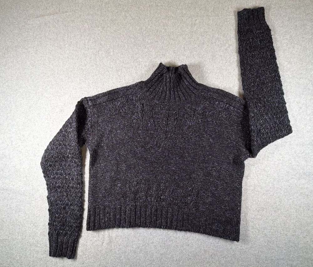 7 For All Mankind Cable Knit Mock Neck Cropped Sweater